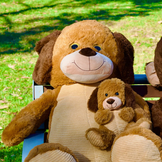 Giant 80cm Brown Stuffed Dog Plush Soft Toy - Peanut and Butter - Outdoor Shooting Image - Dreamzity