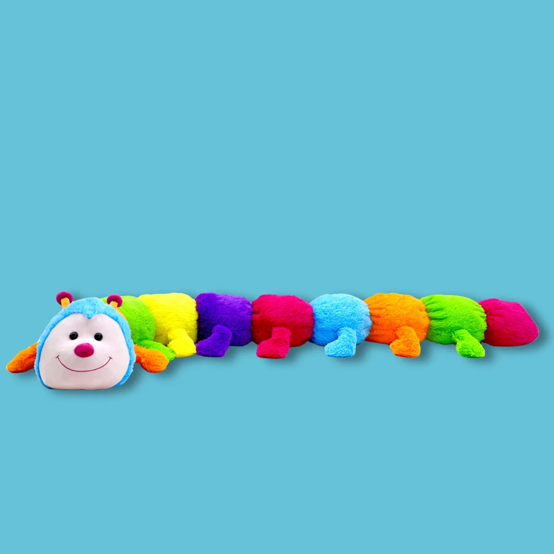 190cm Rainbow Stuffed Caterpillar Plush Soft Toy - Okie Woopsy - Side Front View Image - Dreamzity