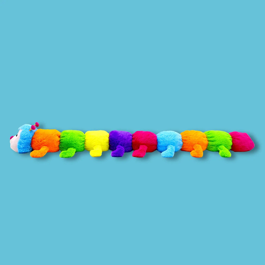 190cm Rainbow Stuffed Caterpillar Plush Soft Toy - Okie Woopsy - Side View Image - Dreamzity