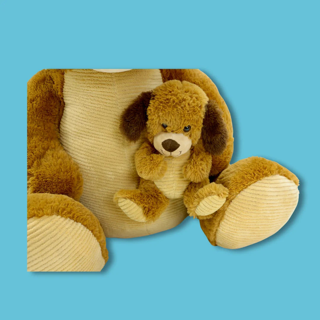 80cm Brown Stuffed Dog Plush Soft Toy - Peanut and Butter - Close Up View Image - Dreamzity