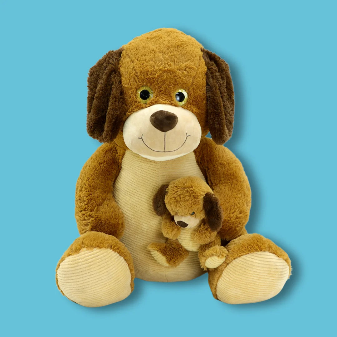 80cm Brown Stuffed Dog Plush Soft Toy - Peanut and Butter - Front View Image - Dreamzity