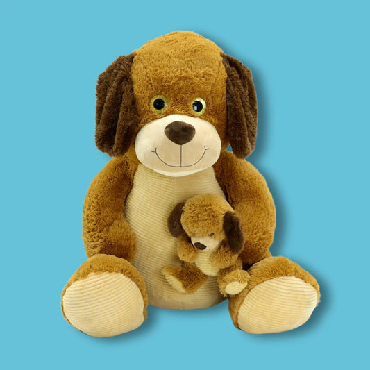 80cm Brown Stuffed Dog Plush Soft Toy - Peanut and Butter - Front View Image - Dreamzity