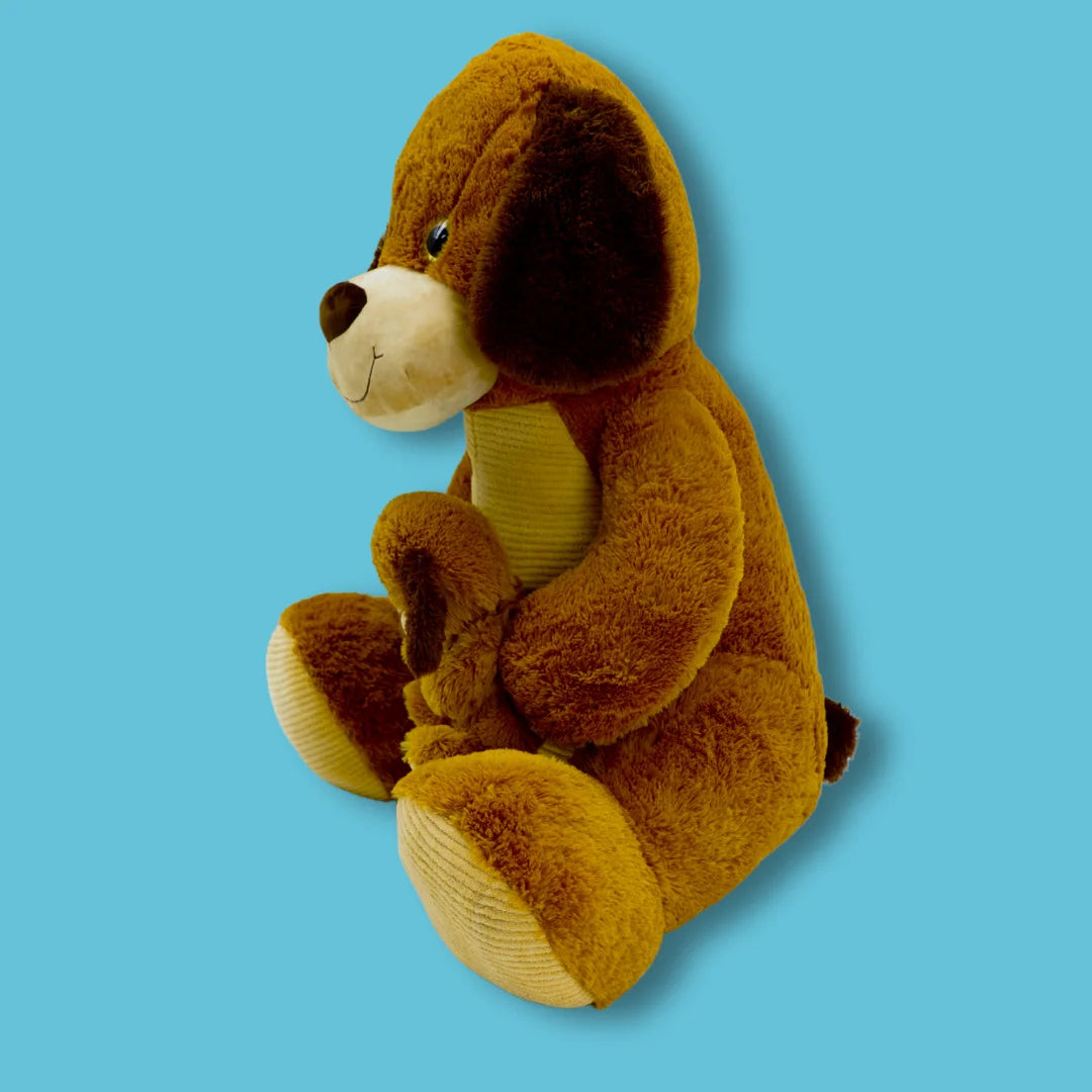 80cm Brown Stuffed Dog Plush Soft Toy - Peanut and Butter - Side View Image - Dreamzity