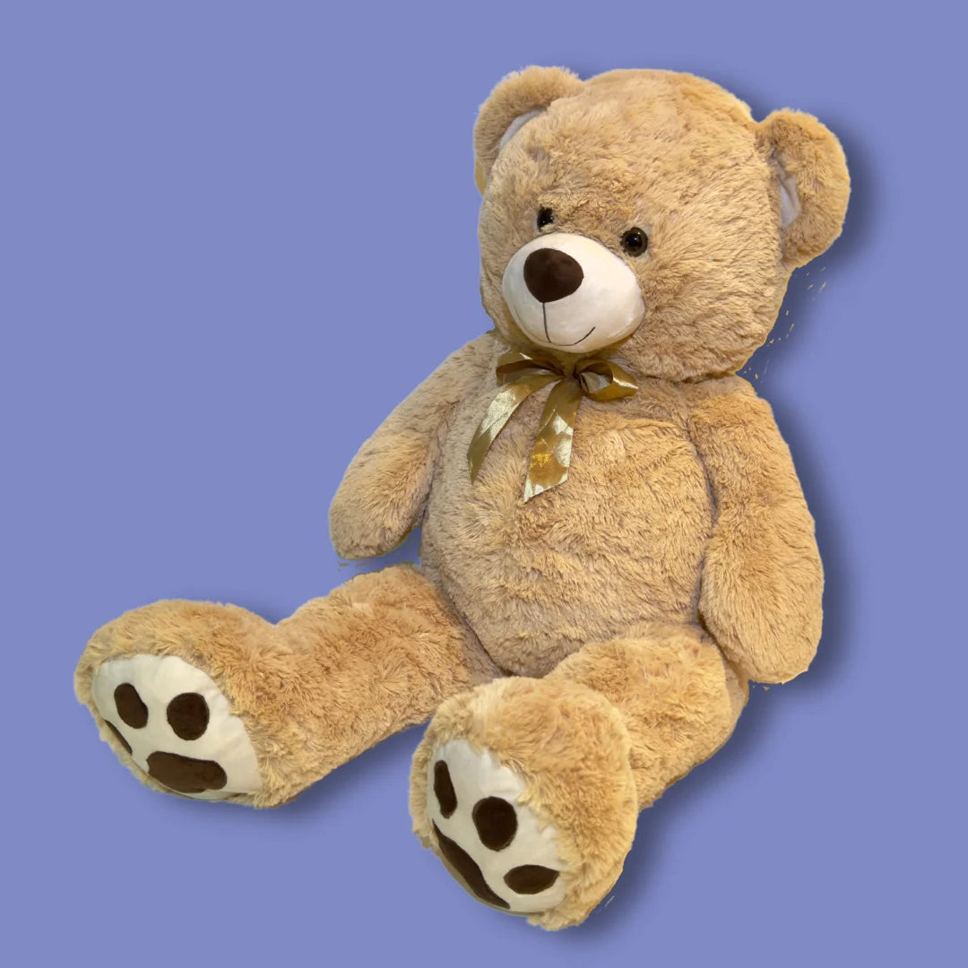 100cm Gold Stuffed Teddy Bear Plush Soft Toy - Huggsie - Front Side View Image - Dreamzity