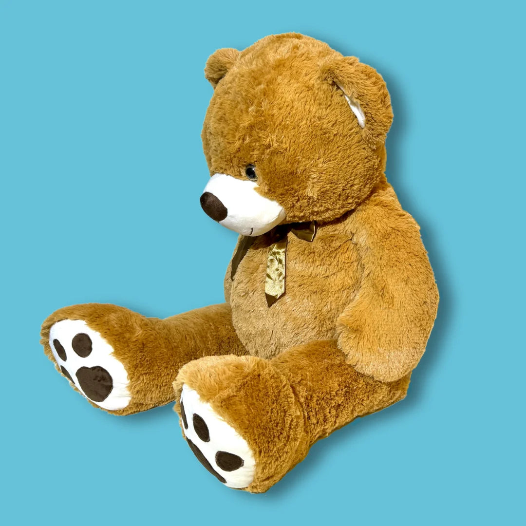 100cm Brown Stuffed Teddy Bear Plush Soft Toy - Hochi the Squishy - Side Front View Image - Dreamzity