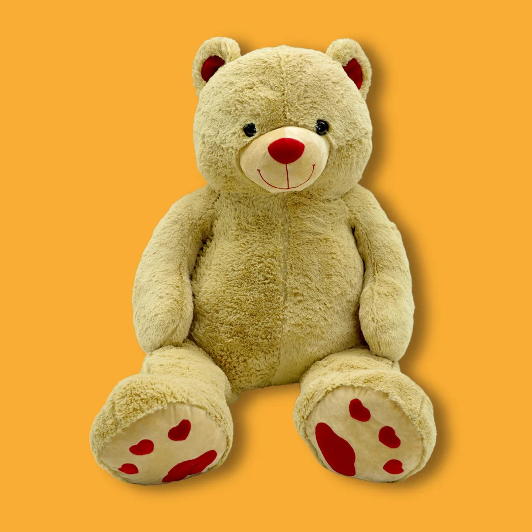 100cm Gold Stuffed Teddy Bear Plush Soft Toy - Heartsie - Front View Image - Dreamzity