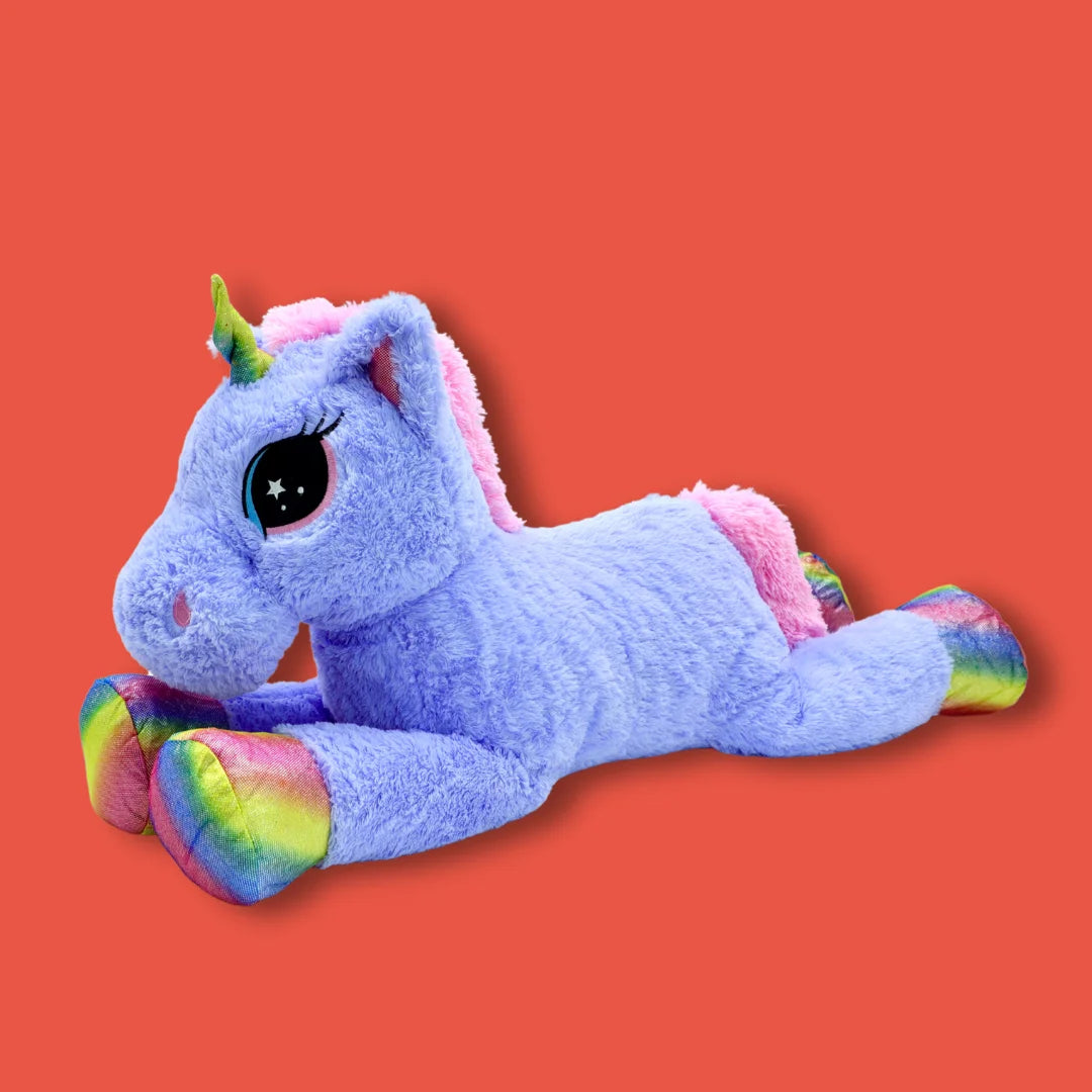 110cm Purple Stuffed Unicorn Plush Soft Toy - Starsie - 45 Degree View Image - Dreamzity