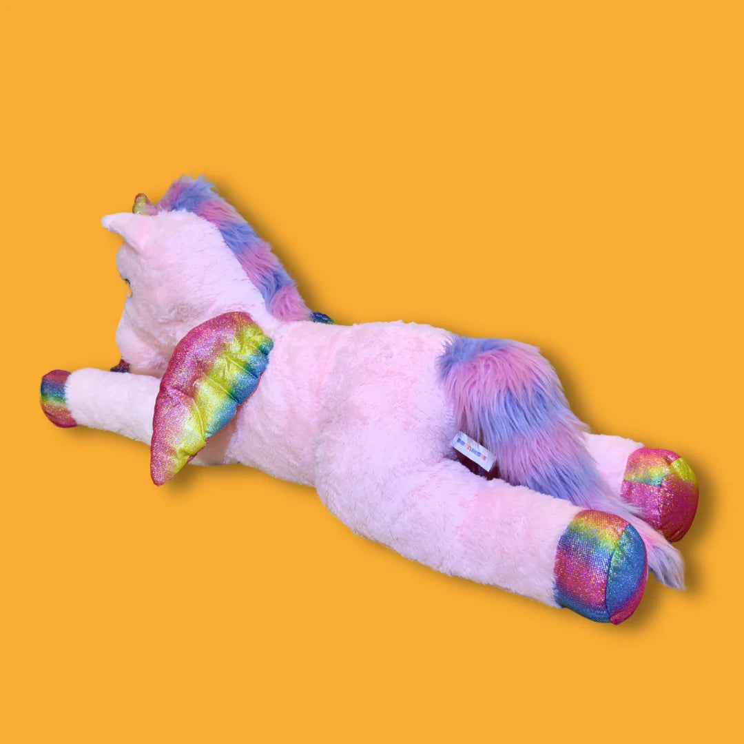 120cm Pink Stuffed Unicorn Plush Soft Toy - Rosie - 135 Degree View Image - Dreamzity